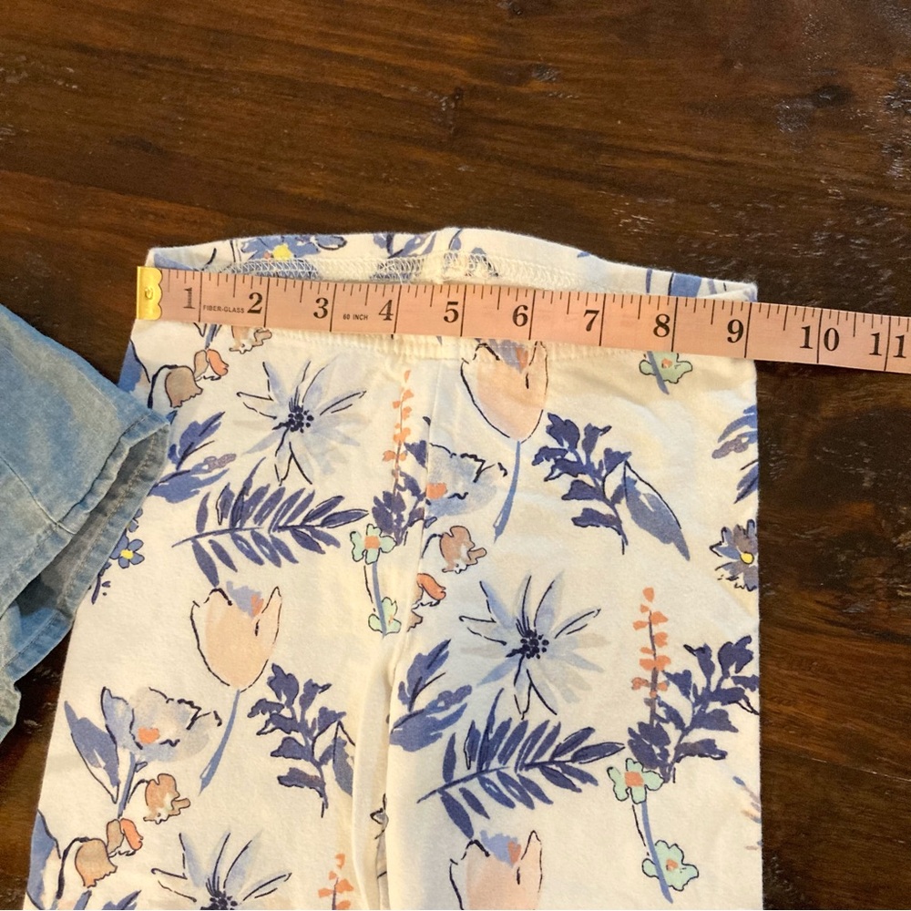 Girls Summer Outfit Blue Denim Chambray Shirt and Floral Pants Set Size Youth S - Picture 8 of 8